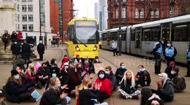 'Kill the Bill' protesters block tram in Manchester
