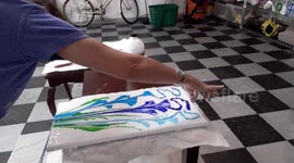 Incredible Acrylic floral design done with the pull string method