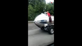 Bizarre vehicle resembling a rocket spotted on US highway