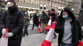 People block the Strand with bins cones and construction materials