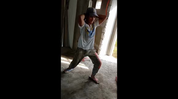 Construction worker happy dancing no stress heheheheheheheheheheh