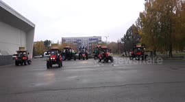 Tractors in costumes dance in Naberezhnye Chelny, Russia
