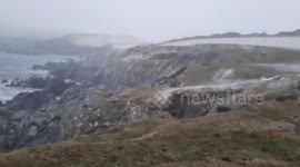 Watch as snow returns to the UK after record breaking March warmth with storm force winds and heavy snow in the Shetlands
