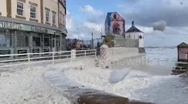 Yorkshire coast woken up by sea foam