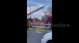 US: Brush Fire Breaks Out At Route 16 In Everett, Massachusetts
