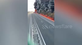 Hundreds of trees burst into flames after truck transporting oil catches fire in China