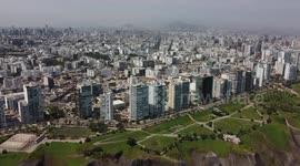 Aerial view from the cliff of the Miraflores district located in Lima, Peru