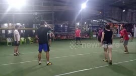 The Vietnamese group uses heel to play shuttlecock