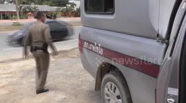 Kitten found stuck under police van in Thailand