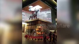 3D display of a golden bull charges through huge LED screen in Malaysia