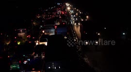 Highly traffic jams on the Dhaka city highway at night before the upcoming lockdown