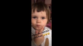 2 year old Haircut disaster by her 5 year old sister who also cut herself a fringe