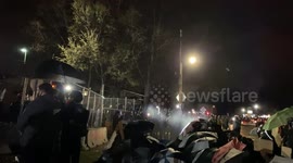Protestors create a wall of tents in Brooklyn Center, Minnesota to protect themselves from police projectiles.