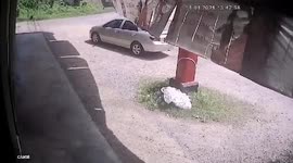 Shopper shows epic reflexes to leap away from out-of-control car hurtling towards him