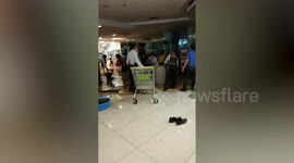 Shopping mall flooded after heavy rain in the Philippines