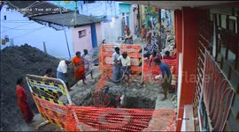 CCTV shows the moments of a youth who fell into a pit that was dug to constructed for  a storm water drain  was rescued alive with minor injuries