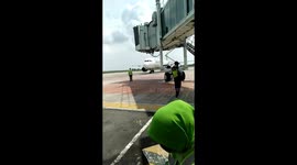 Garuda Indonesia landing on Kualanama internasional airport in Medan Indonesia