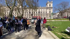 Former Tory leader joins Uighur protest ahead of debate in Commons