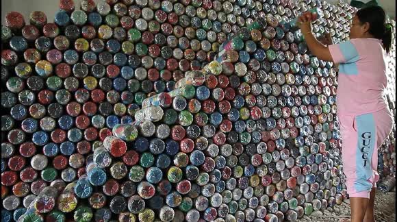 Recycling plant in Indonesia transforms plastic waste into bricks