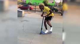 Watch this man JUMP THROUGH A TREE and land on his SCOOTER multiple times!