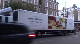 Spectacular Marks and Spencer food lorry parked outside a local M&S Foodhall in Earls Court