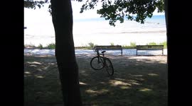Ontario Canada beach - spontaneous plane plus wind turbines