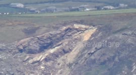 Landslide in Port Isaac Bay in north Cornwall near holiday homes