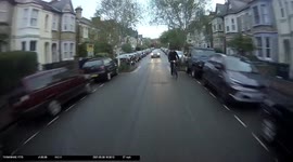 Cyclist Karma. Crazy American student gets shock when he tried overtaking and met a car coming the other way