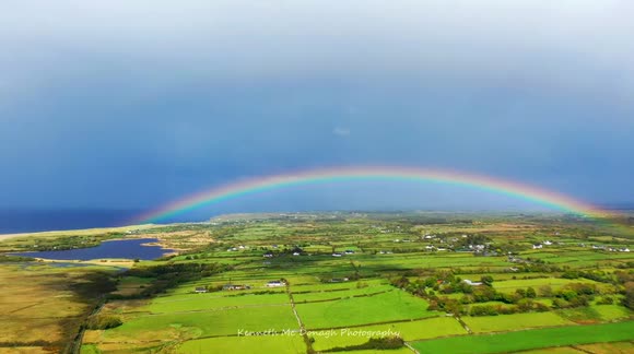 Drone captures stunning footage of rainbow during thunderstorm in northwestern Ireland