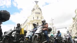 Manifestación de repartidores contra la 'Ley Rider' del delivery en Madrid, España