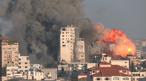 Shocking HD footage shows al-Sharouk tower in Gaza demolished by Israeli airstrike