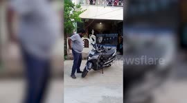 Serpent expert rescues Indian rat snake from two-wheeler in southern India