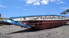 Abandoned Cayuco in the south of Tenerife on 14th May 2021, Spain.