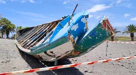 Abandoned Cayuco in the south of Tenerife on 14th May 2021, Spain.
