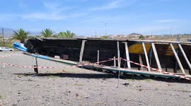 Abandoned Cayuco in the south of Tenerife on 14th May 2021, Spain.