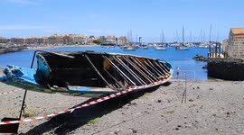 Abandoned Cayuco in the south of Tenerife on 14th May 2021, Spain.