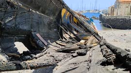 Abandoned Cayuco in the south of Tenerife on 14th May 2021, Spain.