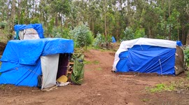 Migrants outside Las Raices camp in San Cristobal de la Laguna, in the Canary Island of Tenerife on 13rd May 2021, Spain.