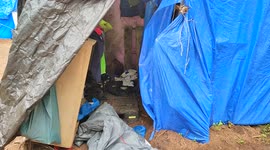 Migrants outside Las Raices camp in San Cristobal de la Laguna, in the Canary Island of Tenerife on 13rd May 2021, Spain.