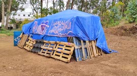 Migrants outside Las Raices camp in San Cristobal de la Laguna, in the Canary Island of Tenerife on 13rd May 2021, Spain.