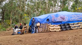 Migrants outside Las Raices camp in San Cristobal de la Laguna, in the Canary Island of Tenerife on 13rd May 2021, Spain.