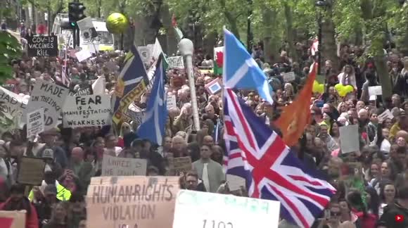 Anti-lockdown protesters march from St James Park to BBC HQ in London