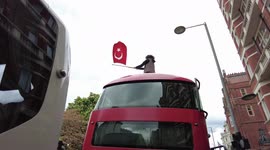 Protester on top of London Bus during the Free Palestine march