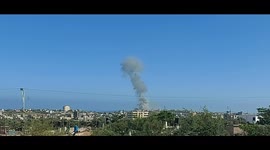 The smoke mounts after the Israeli air strikes on Nusseirat camp in central Gaza Strip .