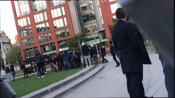 Fight On Piccadilly Gardens Leaves One Man Bleeding From The Head. In Manchester City Centre