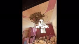 Ruined children's room from the inside and ruined Khan Yunis camp, Gaza