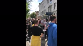 Techno protest under the windows of the police station in Kyiv, Ukraine