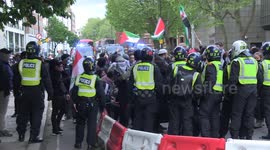 Glass jar of pickles thrown at police during scuffles at Palestine march