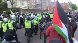 Police shove protesters out of their way during Palestine march in London