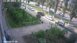 A minor on a motorcycle hit a 6-year-old pedestrian jumped out from behind the car